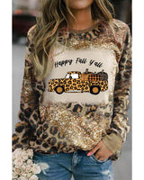 Leopard Print Tie-Dye Pumpkin Truck Long Sleeve Top - L