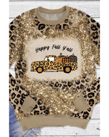 Leopard Print Tie-Dye Pumpkin Truck Long Sleeve Top - L