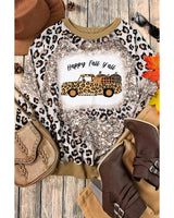 Leopard Print Tie-Dye Pumpkin Truck Long Sleeve Top - L