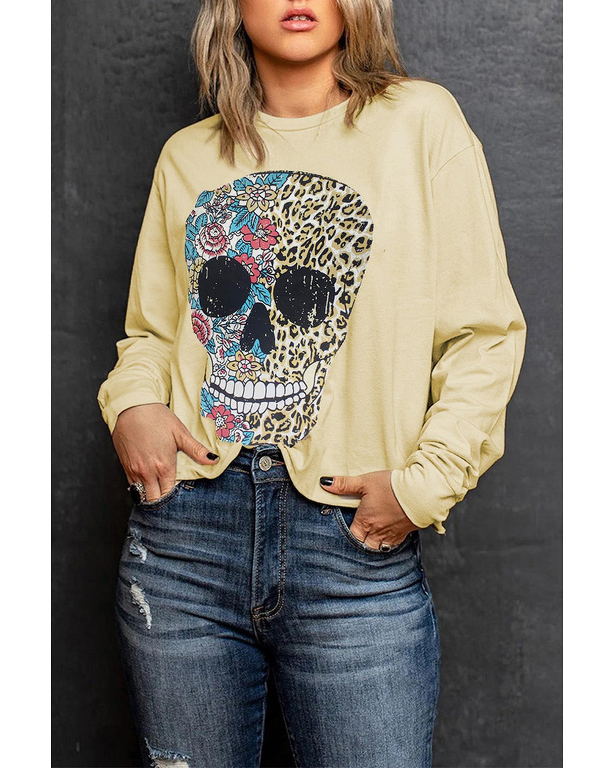 Vintage Leopard Flower Skull Graphic Tee - S