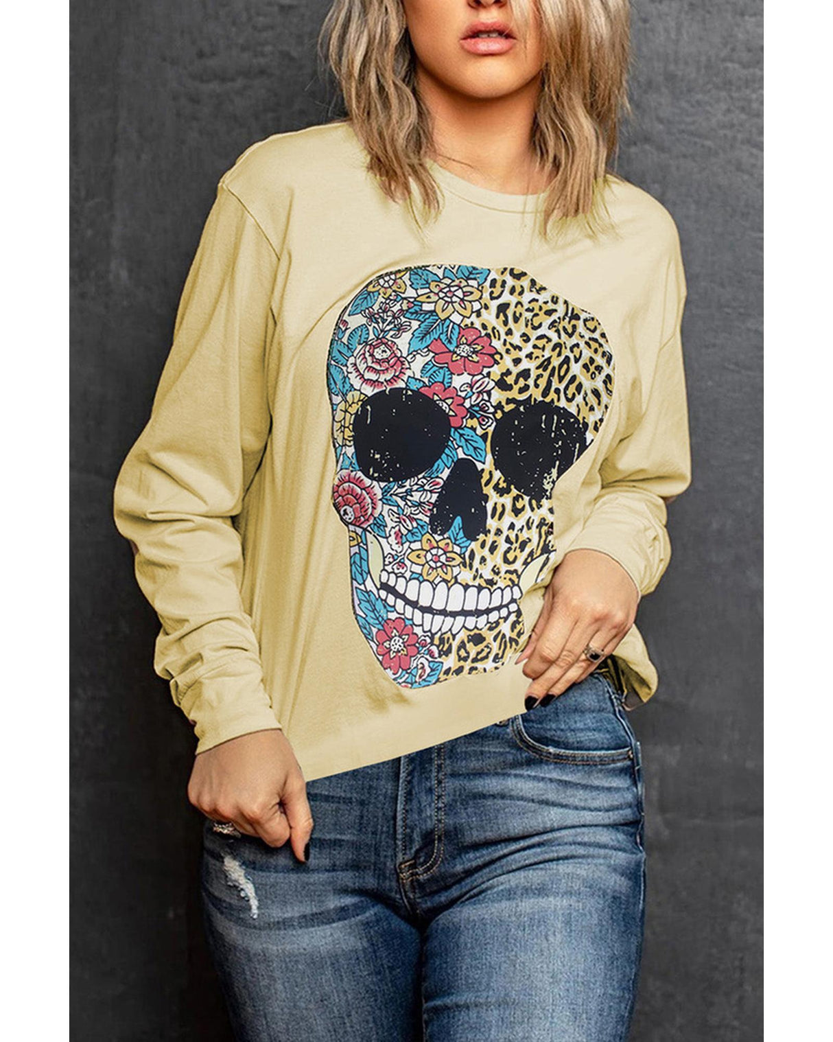 Vintage Leopard Flower Skull Graphic Tee - S