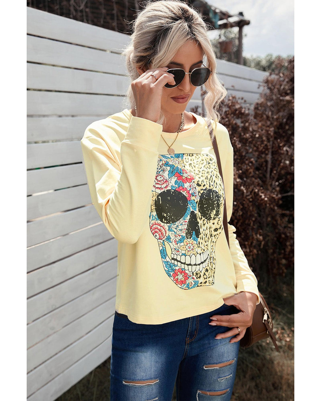 Vintage Leopard Flower Skull Graphic Tee - S