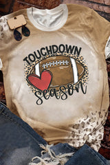 Khaki Leopard Print Touchdown Season Rugby Graphic Tee - L