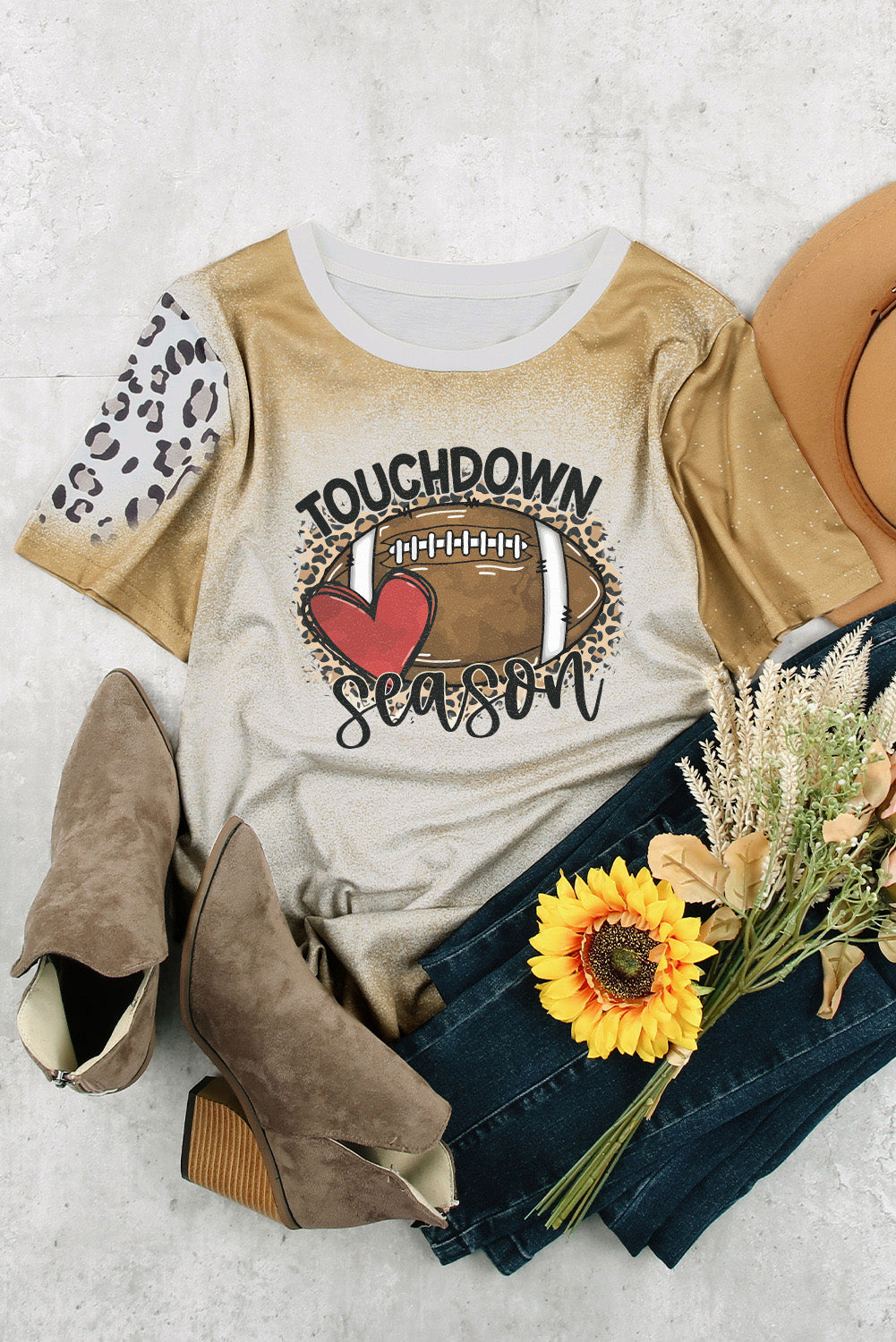 Leopard Print Khaki Touchdown Season Rugby Tee - M