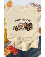 Leopard Print Pumpkin Graphic Tee - Khaki - M