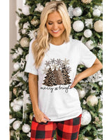 Leopard Print Christmas Tree Graphic Tee for Women - 2XL