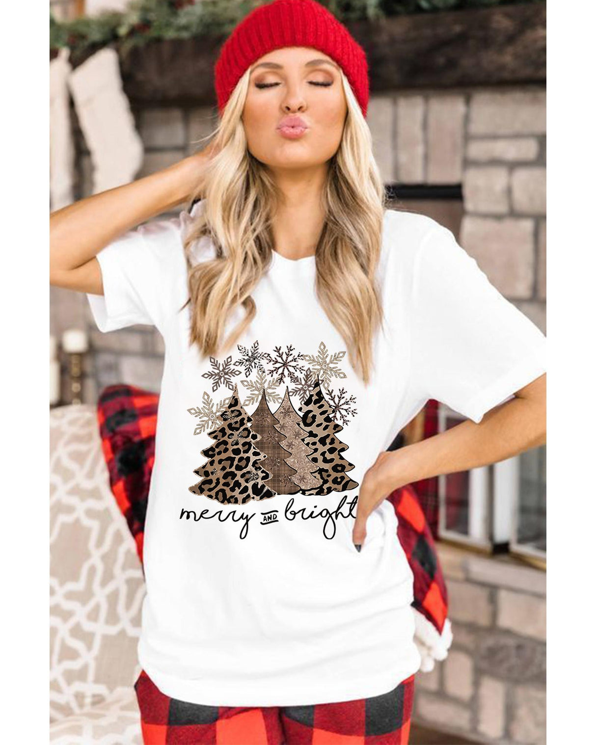 Leopard Print Christmas Tree Graphic Tee for Women - 2XL