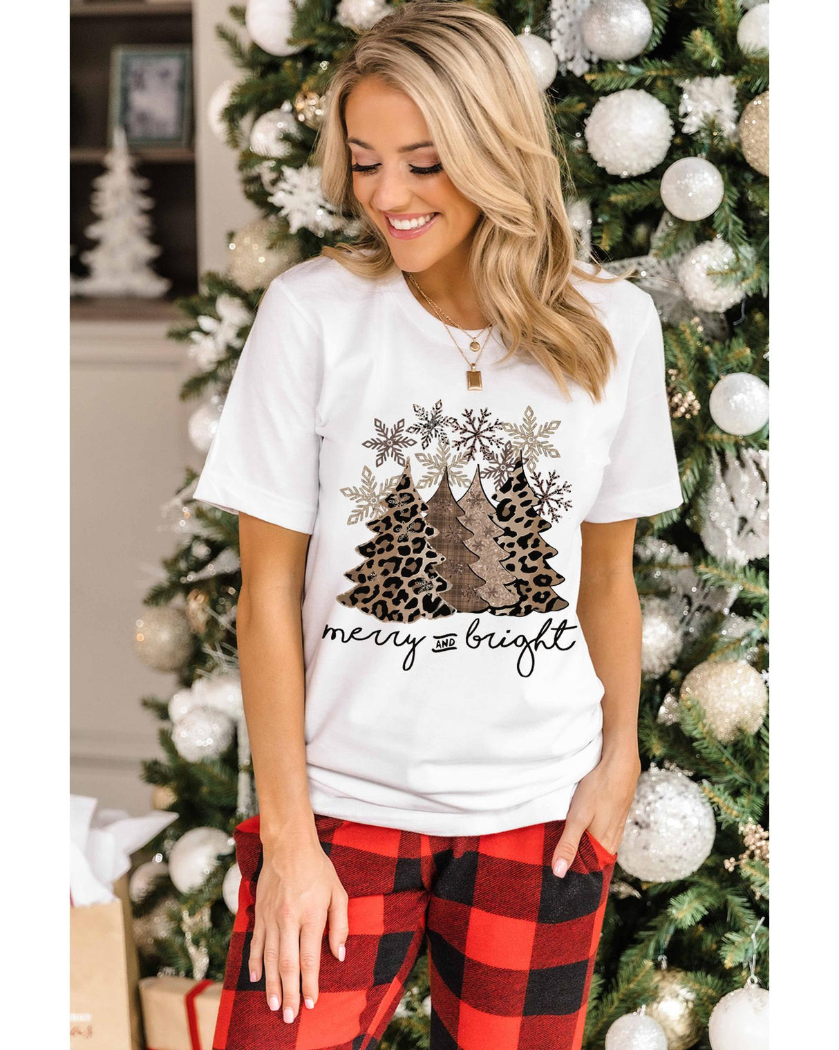 Leopard Print Christmas Tree Graphic Tee for Women - 2XL