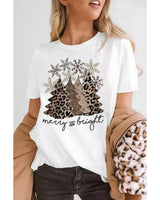 Leopard Print Christmas Tree Graphic Tee for Women - 2XL - 45-Degree Angle