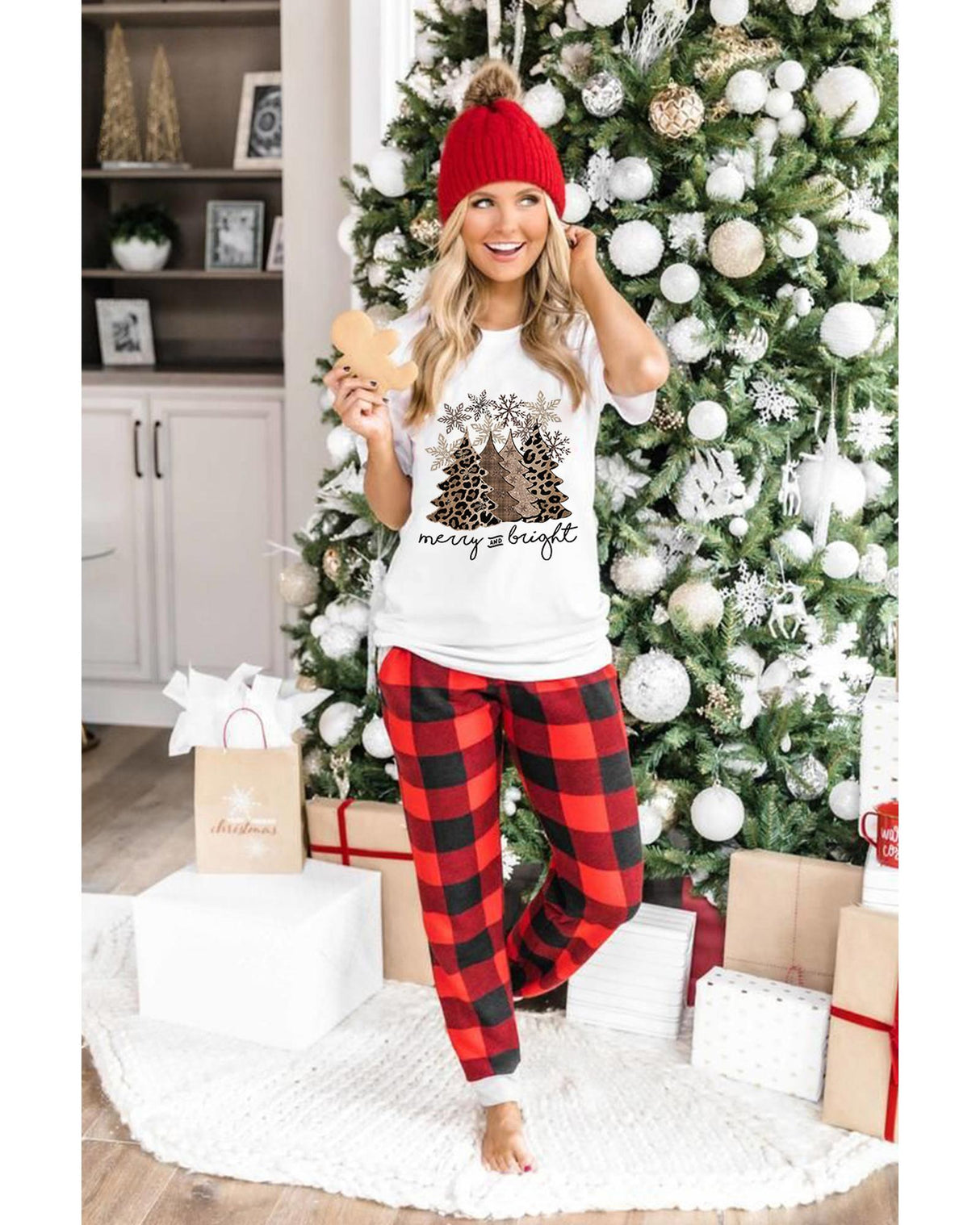 Leopard Print Christmas Tree Graphic Tee for Women - 2XL