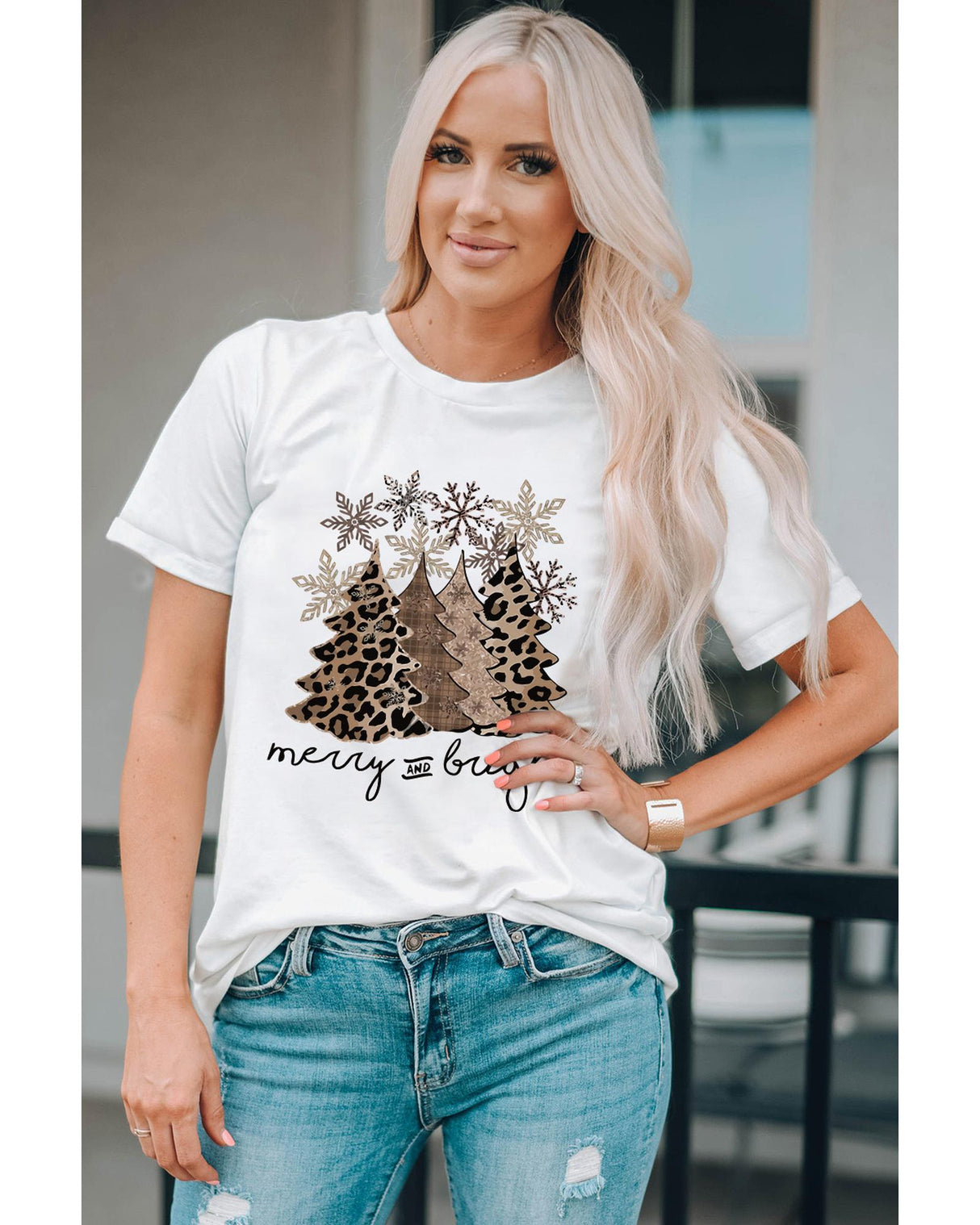 Leopard Print Christmas Tree Graphic Tee for Women - 2XL