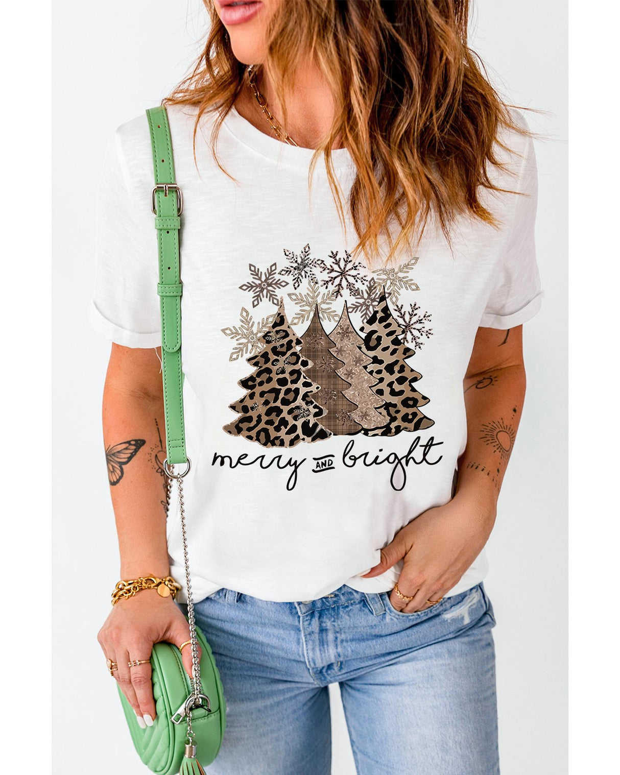 Leopard Print Christmas Tree Graphic Tee for Women - 2XL