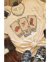 Khaki Poker Cards Graphic Print Crew Neck T-Shirt - 2XL