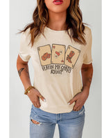 Khaki Poker Cards Graphic Print Crew Neck T-Shirt - 2XL