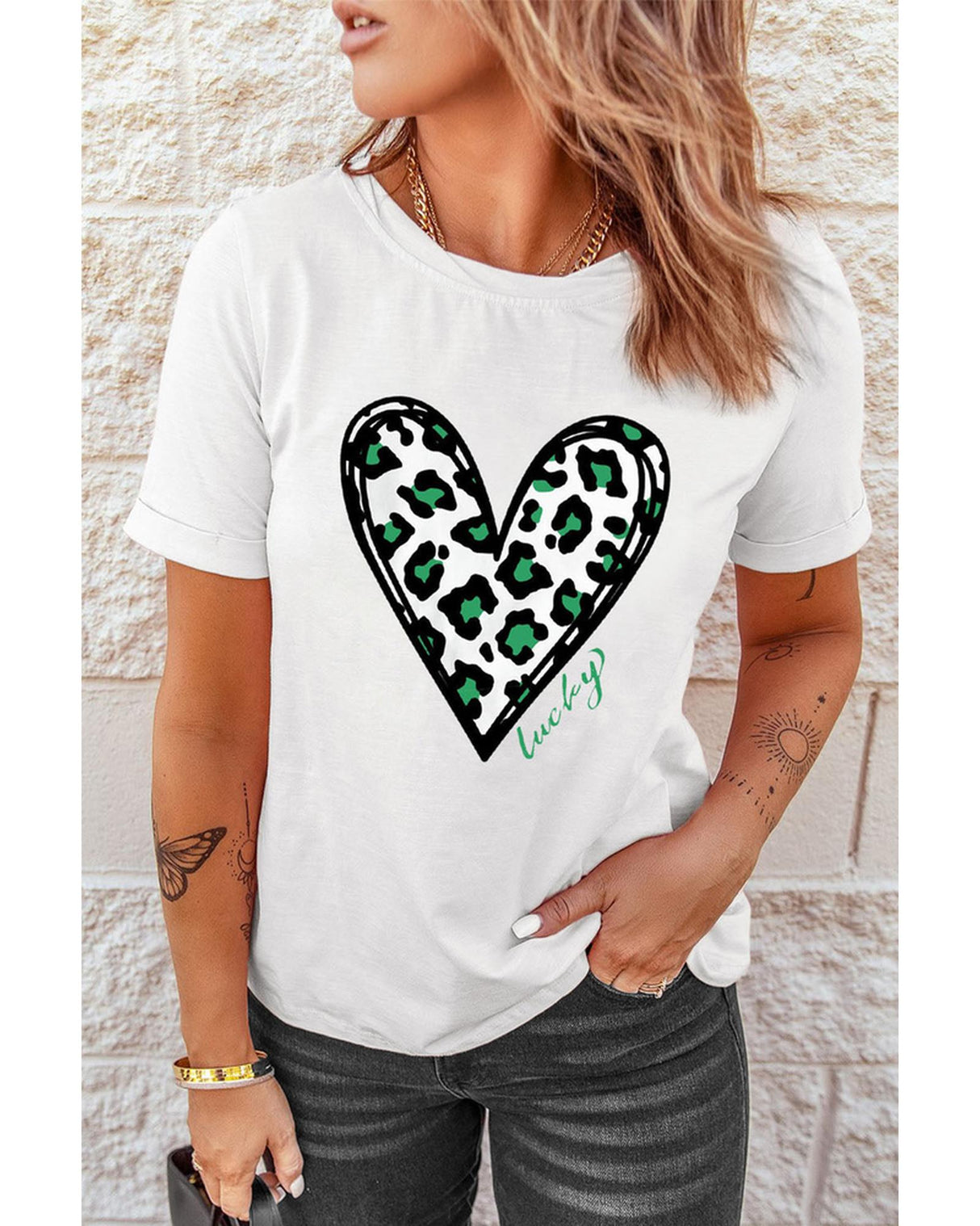 Lucky Leopard Heart Print St. Patrick's Day T-Shirt - 2XL