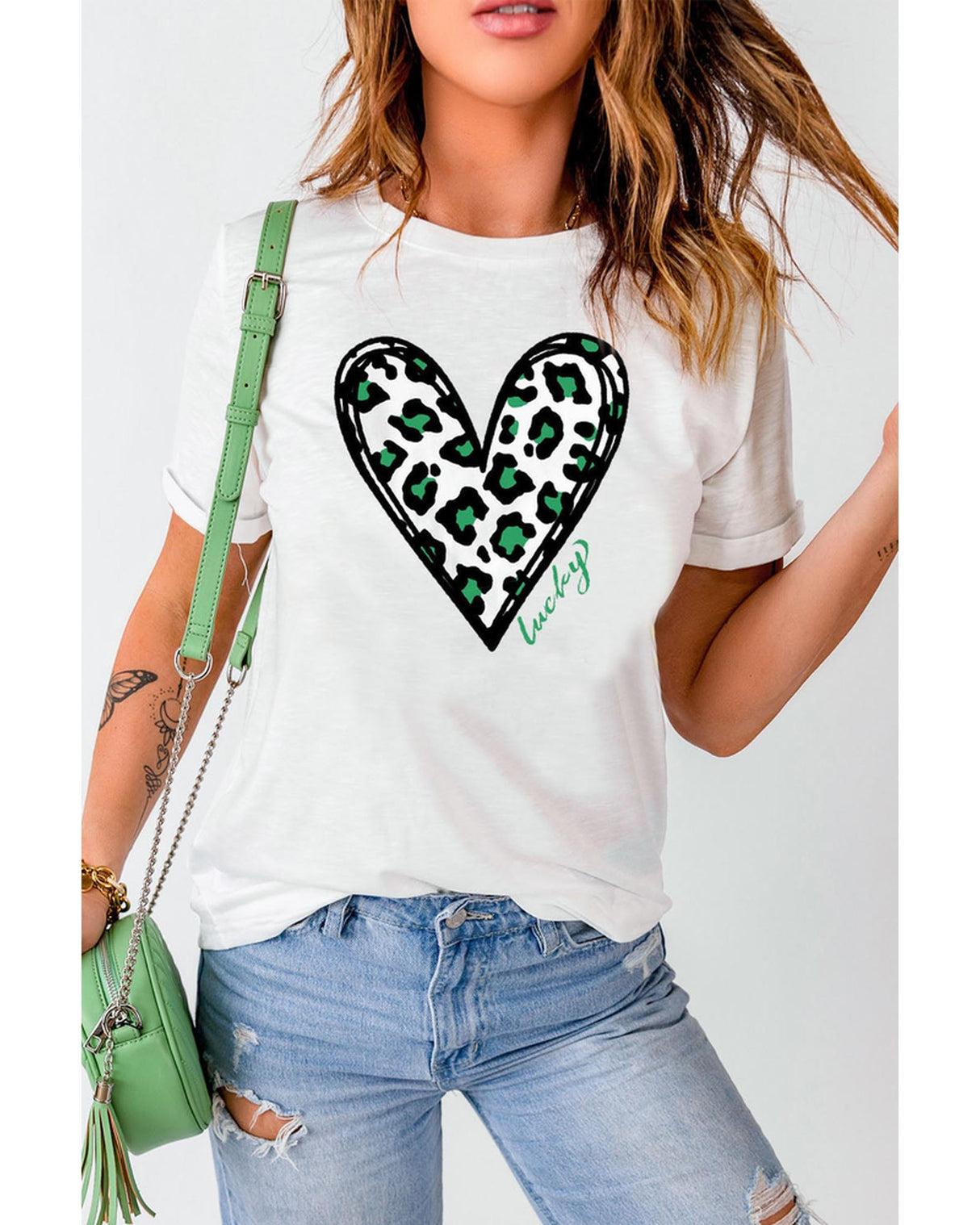 Lucky Leopard Heart Print St. Patrick's Day T-Shirt - 2XL