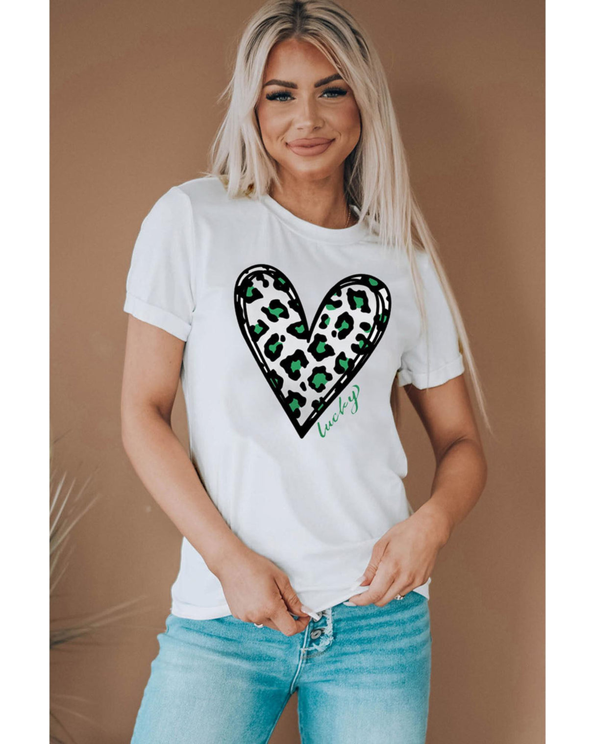 Lucky Leopard Heart Print St. Patrick's Day T-Shirt - 2XL