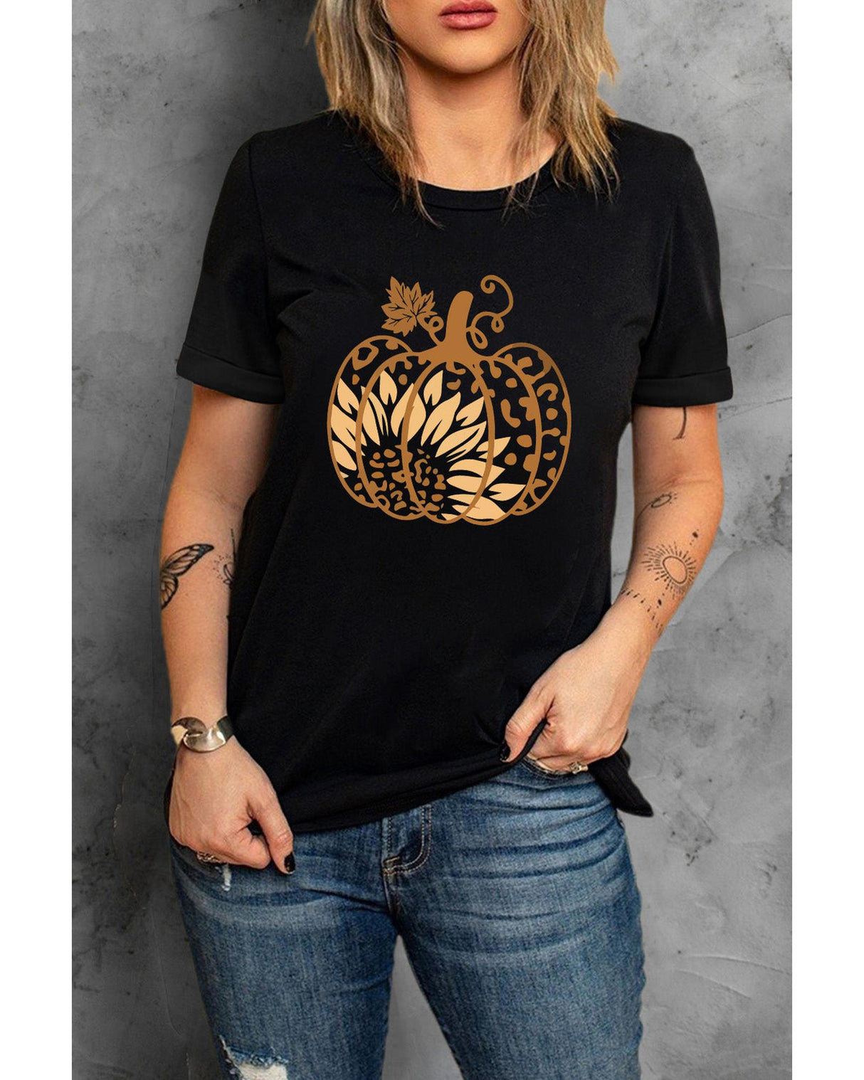 Spooky Sunflower Pumpkin Graphic Tee - M