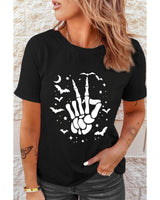 Azura Exchange Women's Black Halloween Bat and Skeleton Hand Graphic T-Shirt - Plus Size 2XL