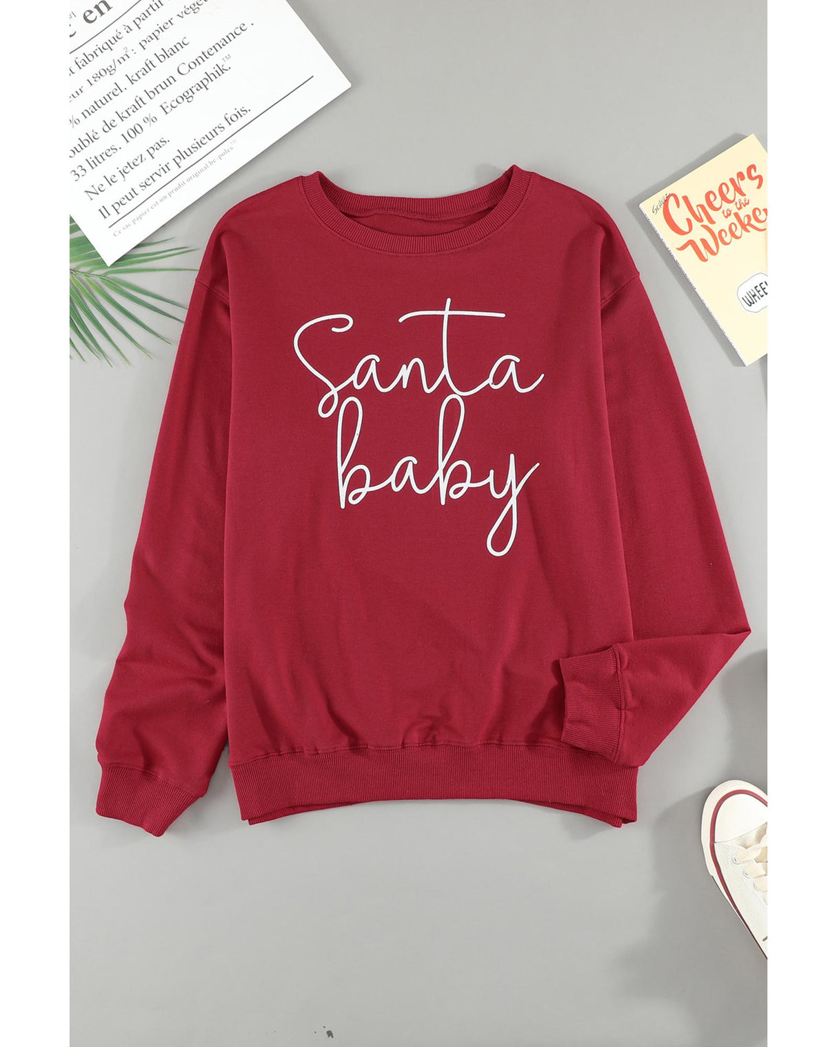 Festive Santa Baby Graphic Red Pullover Sweatshirt - S