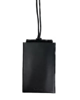 Italian Black Calfskin Leather Phone Wallet with Adjustable Strap and Card Slots for Men