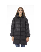 Baldinini Trend Women's Monogram Black Nylon Long Down Coat - Size M