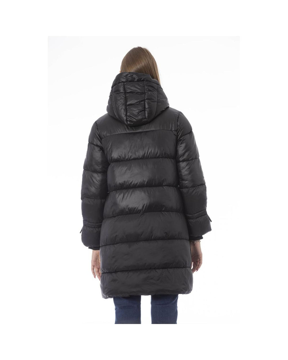 Baldinini Trend Women's XL Black Nylon Long Down Jacket with Monogram