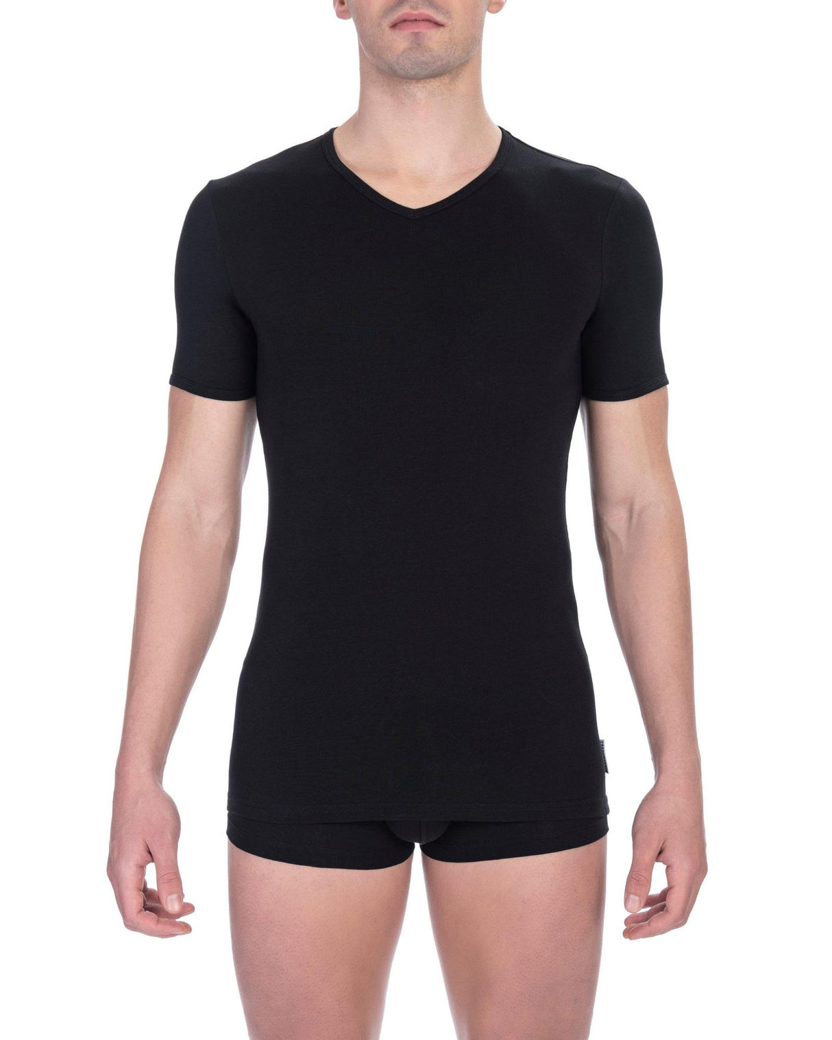 Bikkembergs Men's V-Neck Black Cotton Tee - Size S