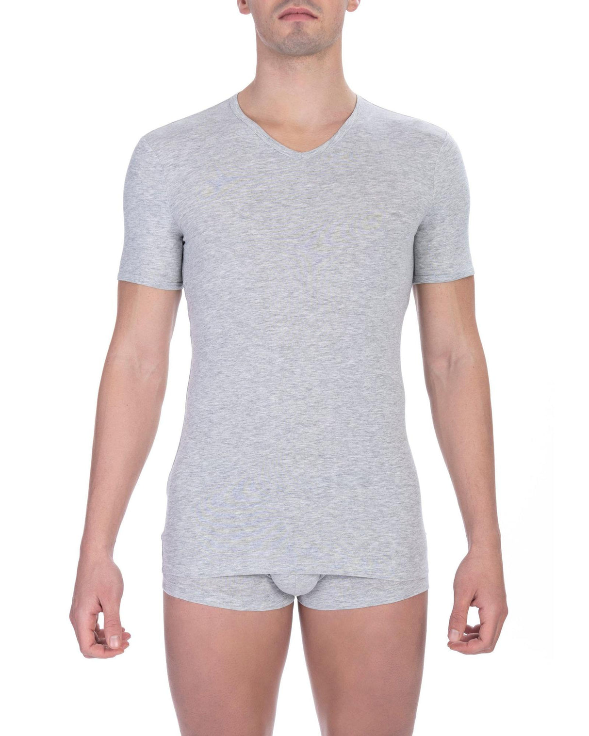 Bikkembergs Men's V-Neck Gray Cotton Tee - Size M