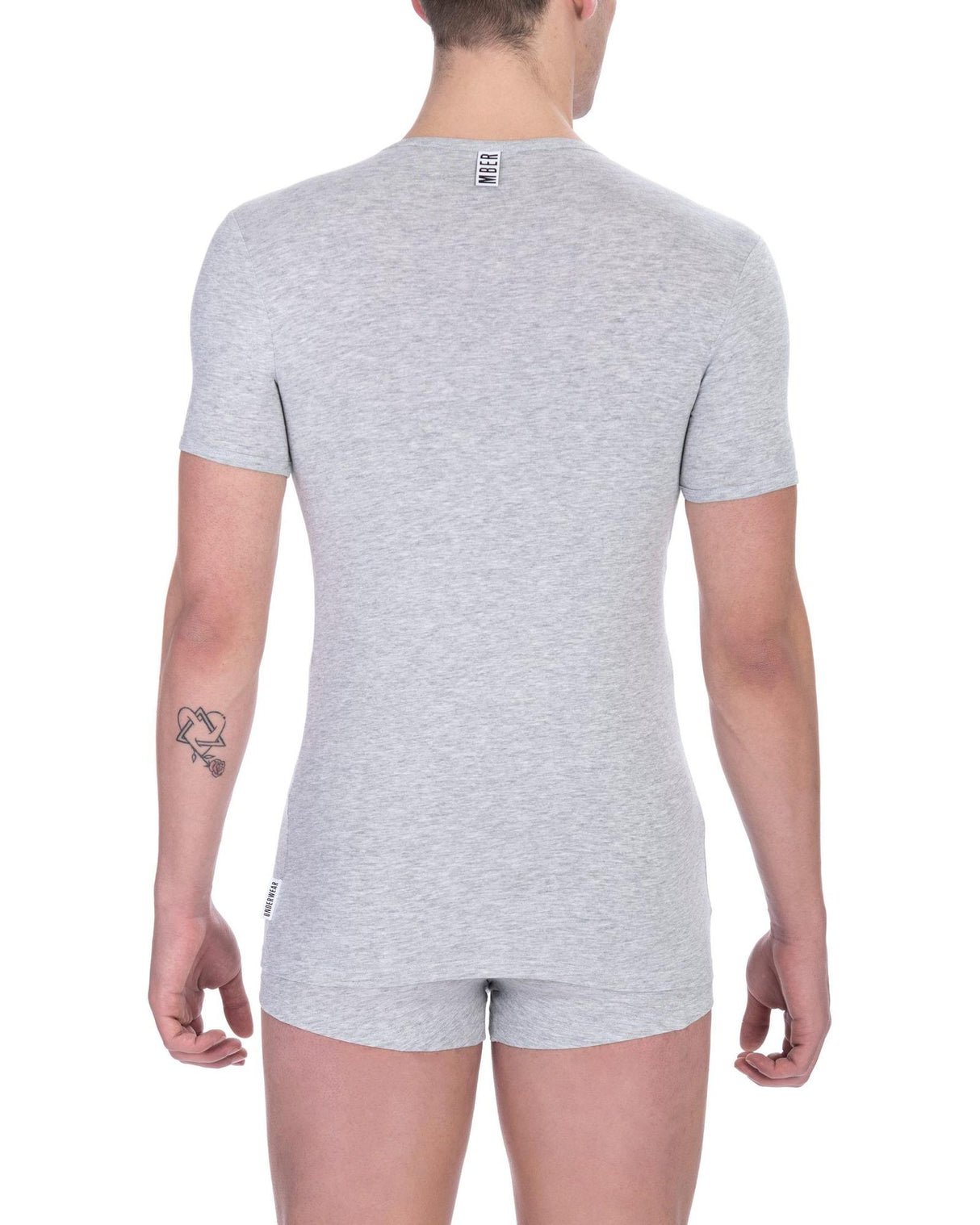 Bikkembergs Men's V-Neck Gray Cotton Tee - Size S