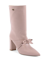 Pointed Toe Bow Short Boot with Gold Logo Detail - 37 EU