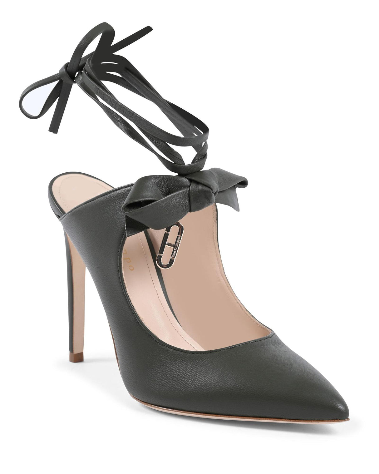 Leather Pointed Toe Mule with Bow Detail - 37 EU