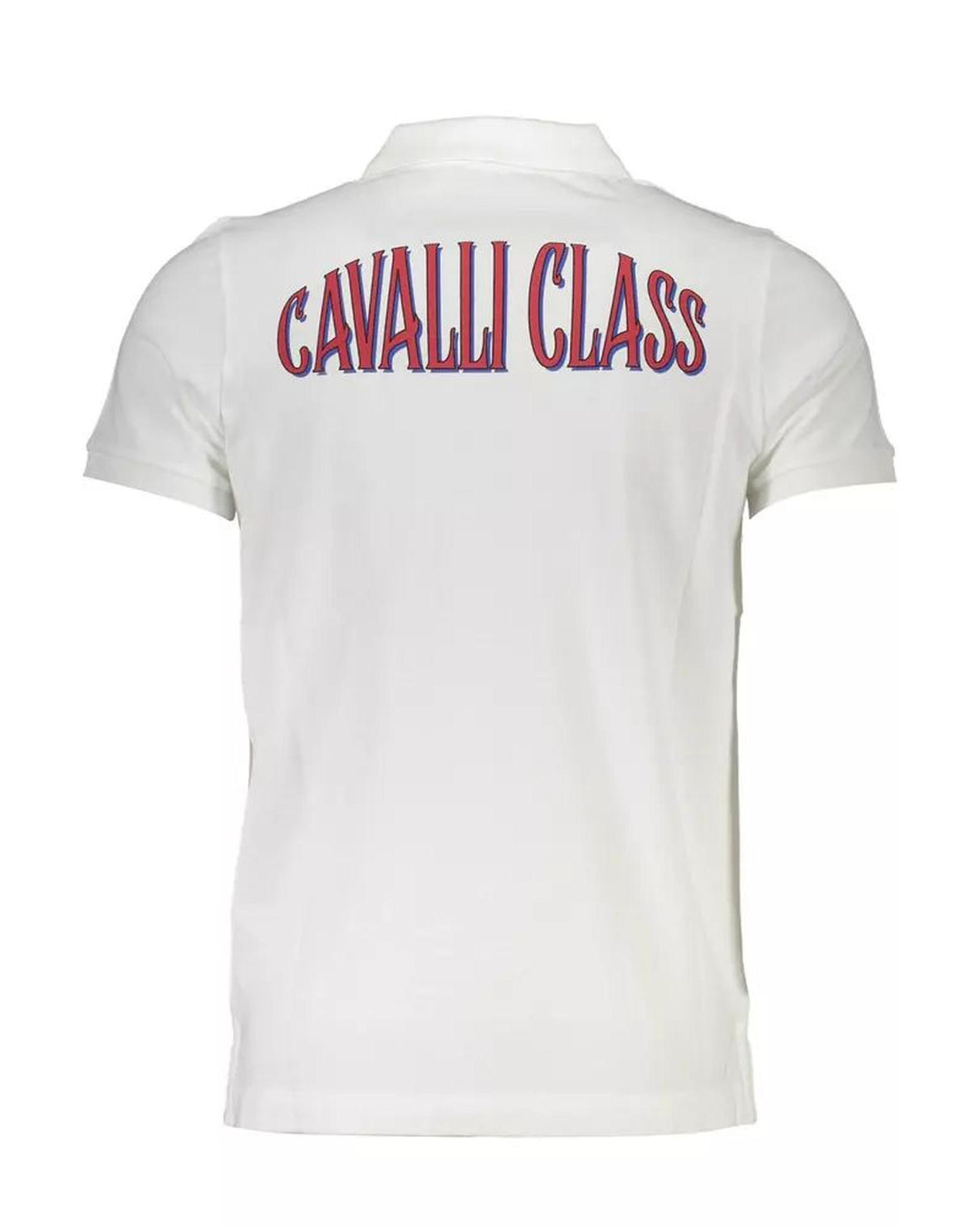 Cavalli Class Men's Regular Fit White Cotton Polo Shirt - M