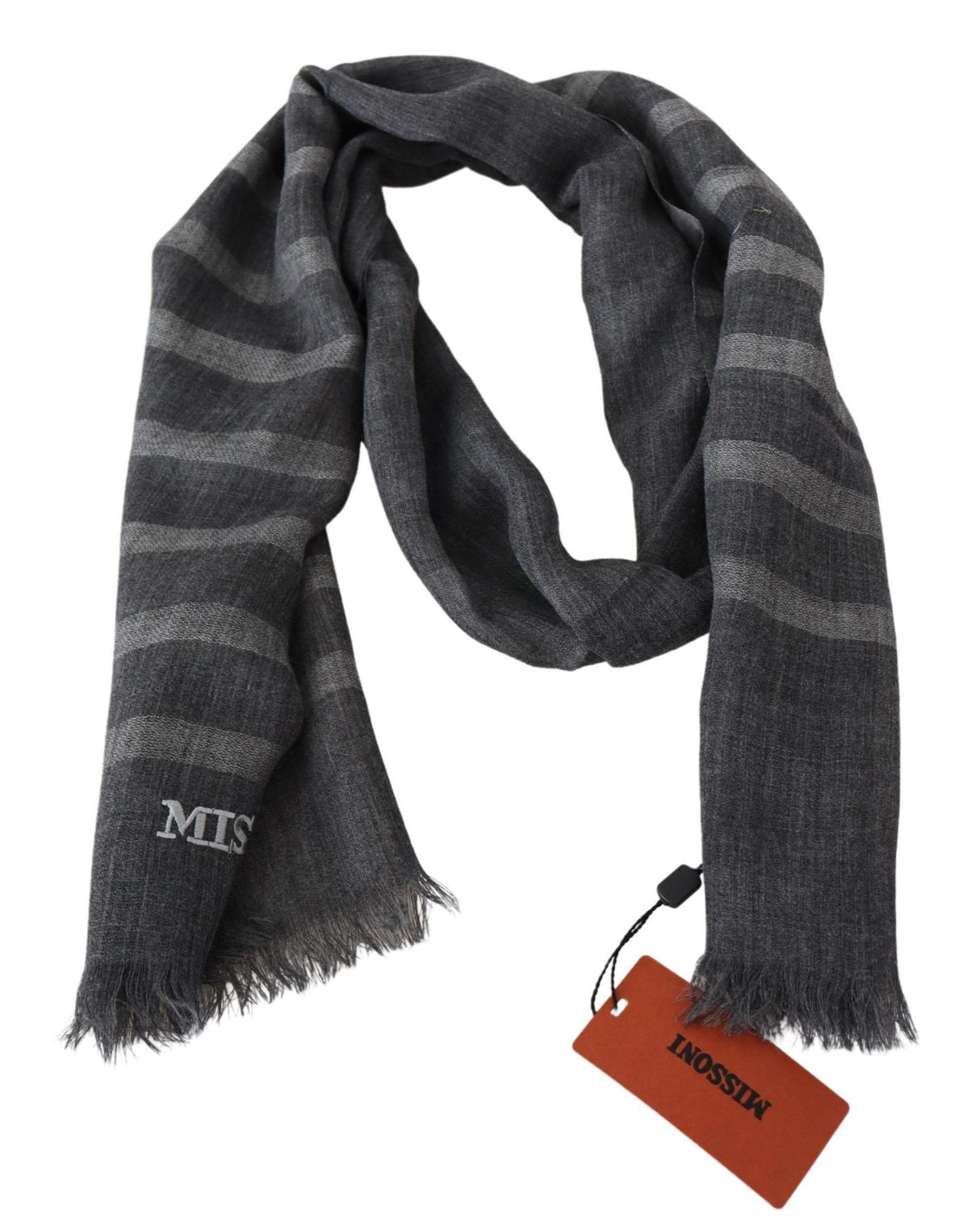 Missoni Unisex Gray Wool Striped Scarf with Fringes - One Size