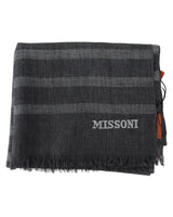 Missoni Unisex Gray Wool Striped Scarf with Fringes - One Size