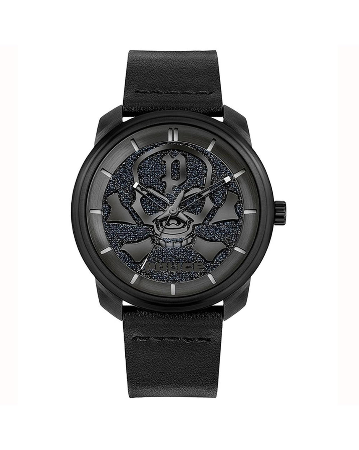 Police Men's Stainless Steel Analog Watch with Black Leather Band