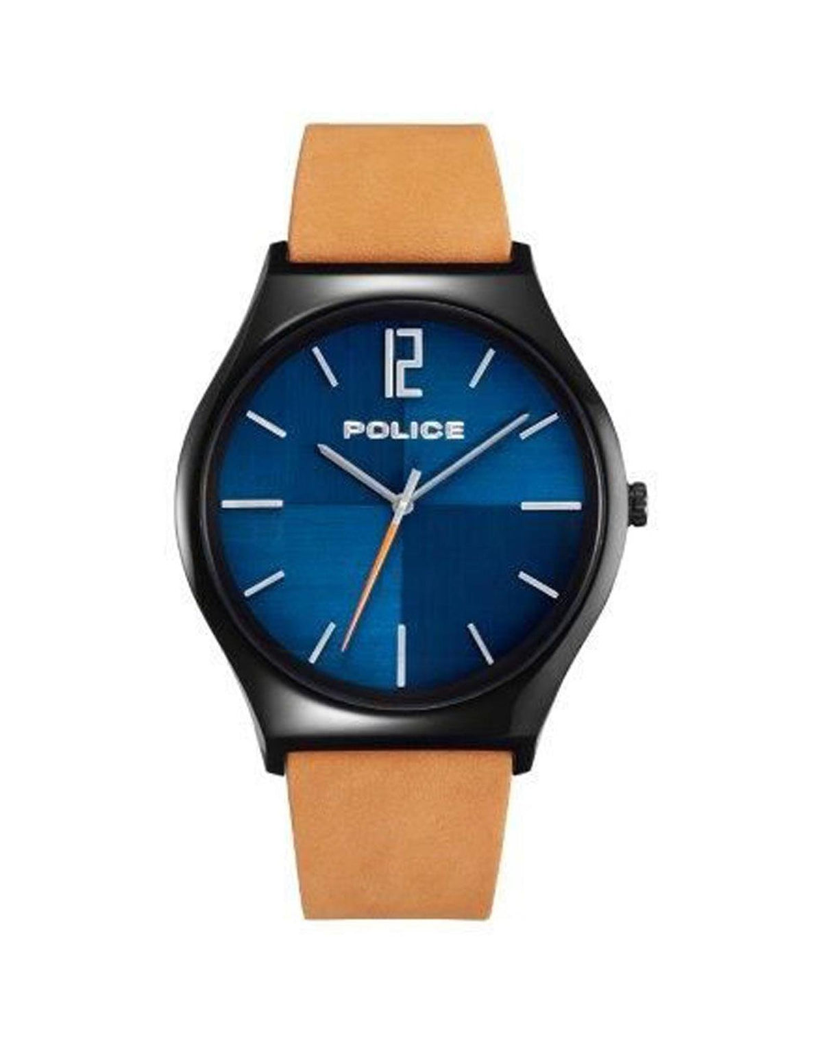 Police Men's Analog Black Wristwatch with Brown Leather Band