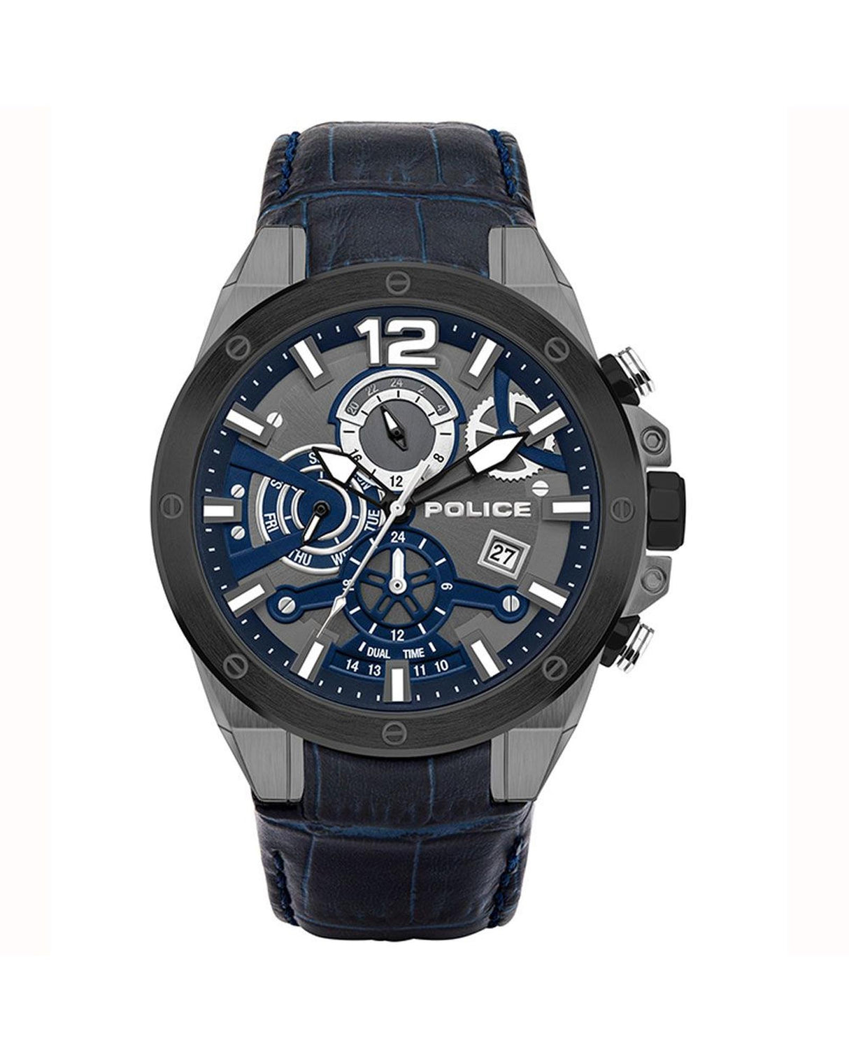 Police Men's Multifunction Black Watch with Blue Display - One Size