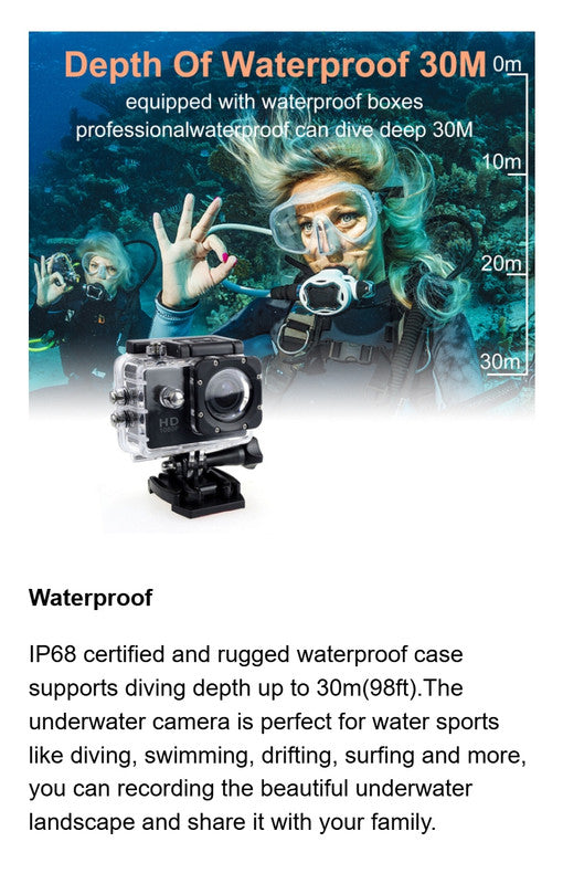 4K HD Yellow Waterproof Action Camera with 140° Wide Angle and WiFi Connectivity