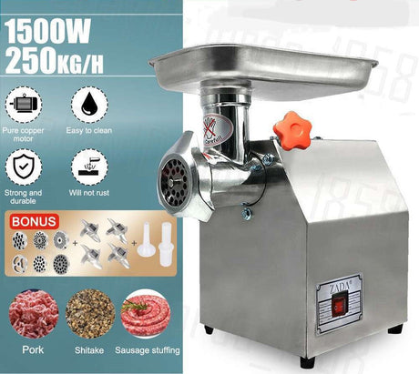 1.63HP Heavy-Duty Electric Meat Grinder & Sausage Stuffer 1200W for Commercial Use