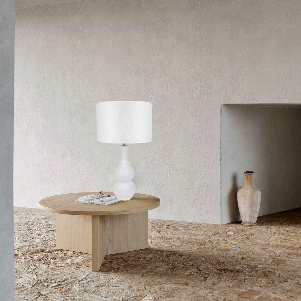 Elegant White Ceramic Table Lamp with Spindle Neck Design