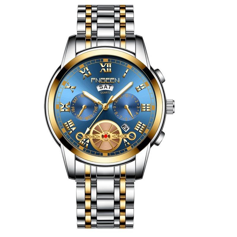 Gold Blue Multi-Function Men Quartz Watch