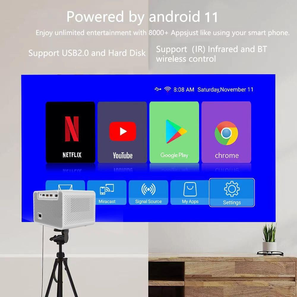 Android 11 Projector With Wifi Bluetooth And Hd Resolution For Home Cinema