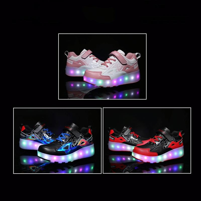 Rechargeable Light Wheel Skating Shoes For Kids - Size 36 Two-Wheeled