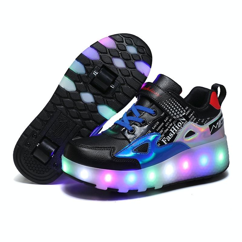 Rechargeable Light Wheel Skating Shoes For Kids - Size 36 Two-Wheeled