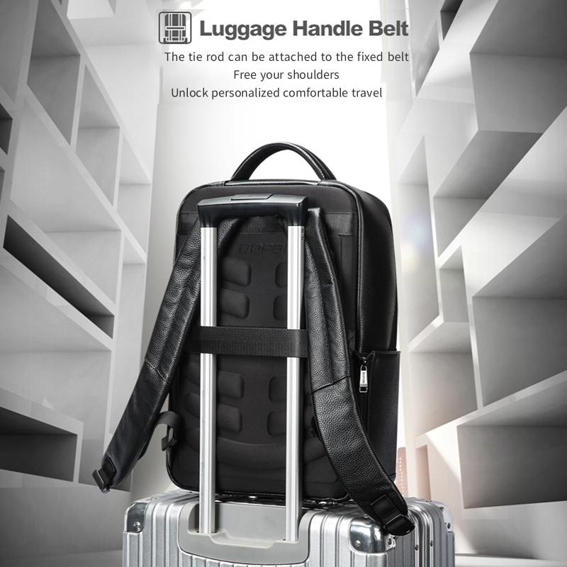 Large Business Laptop Backpack In First-Layer Cowhide - Black