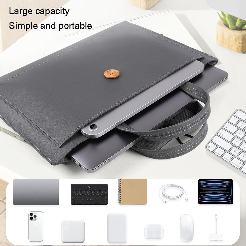 Waterproof Elastic Button Laptop Handbag - Pu Material - Black - 13.3/14 Inch