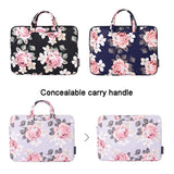 13 Inch Laptop Case Bag With White Rose Pattern And Handle - Blue