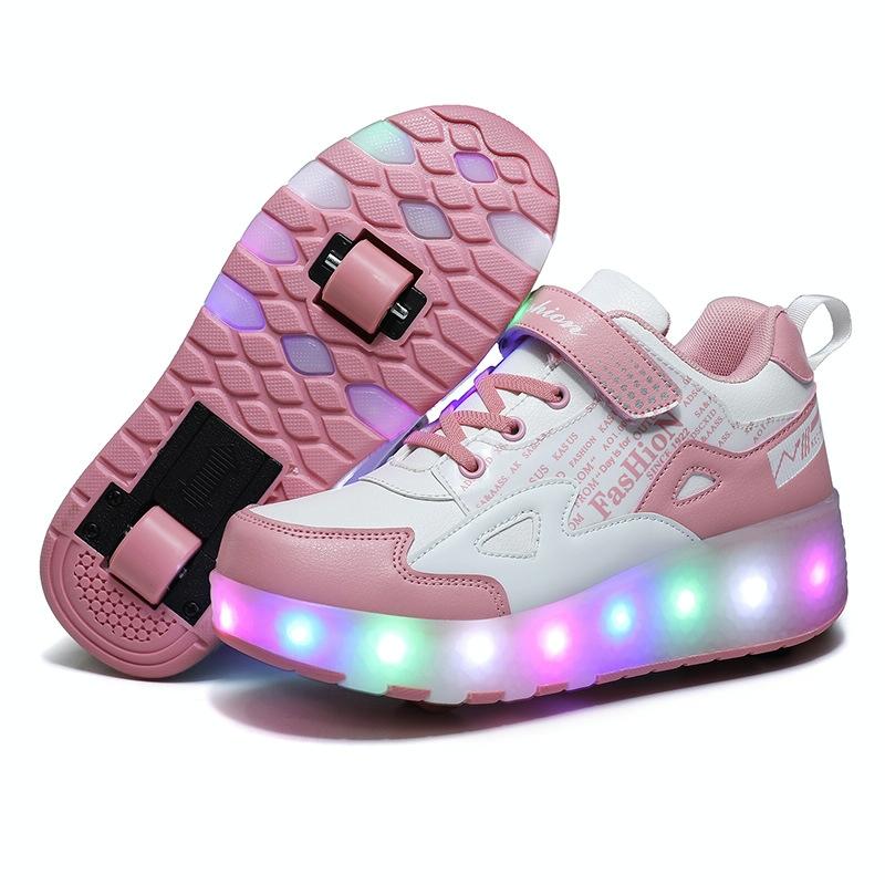 Rechargeable Light Wheel Skating Shoes For Kids - Size 36 Two-Wheeled