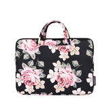 13 Inch Laptop Case Bag With White Rose Pattern And Handle - Black